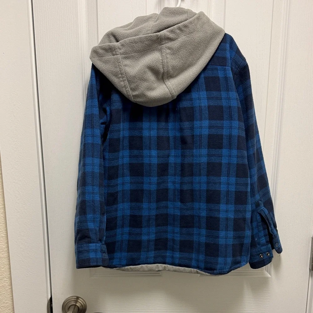 L.L. Bean Blue Checkered Shirt with Gray Hood - Picture 3 of 4